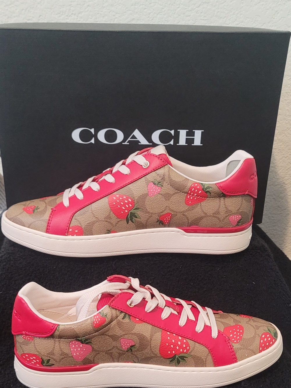 Coach Pink Strawberry Print Signature Sneakers